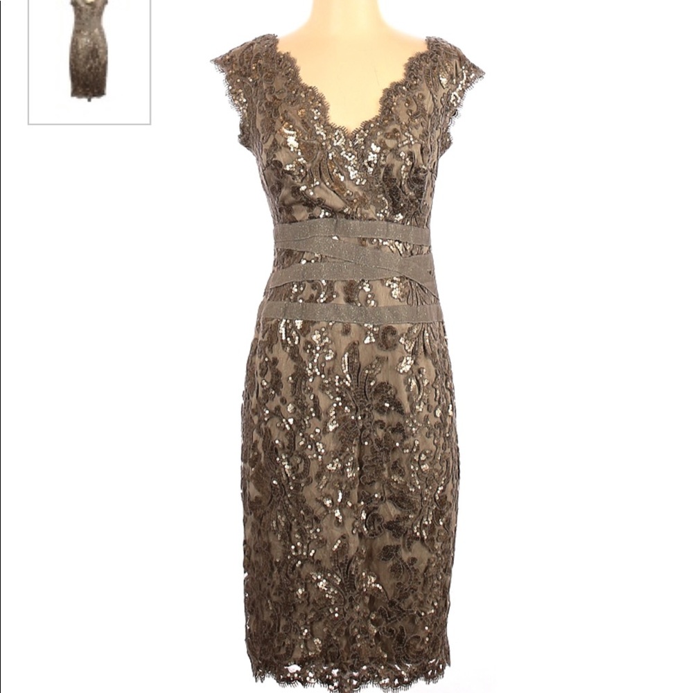 NWOT Tadashi Shoji sequin dress in bronze gold